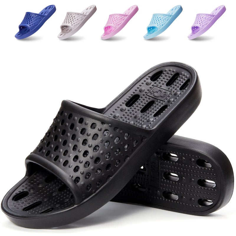 Xomiboe Mens Shower Shoes for College Dorm Room Essentials Student Boy Women Bathroom Slippers Shower Sandals Slides With Holes Quick Dry Man Non Slip Guys Hotel Male Bath (Black,EU40-41) - Image 1